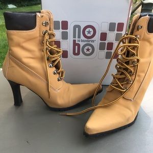 Hi heel lace boot shoe camel color